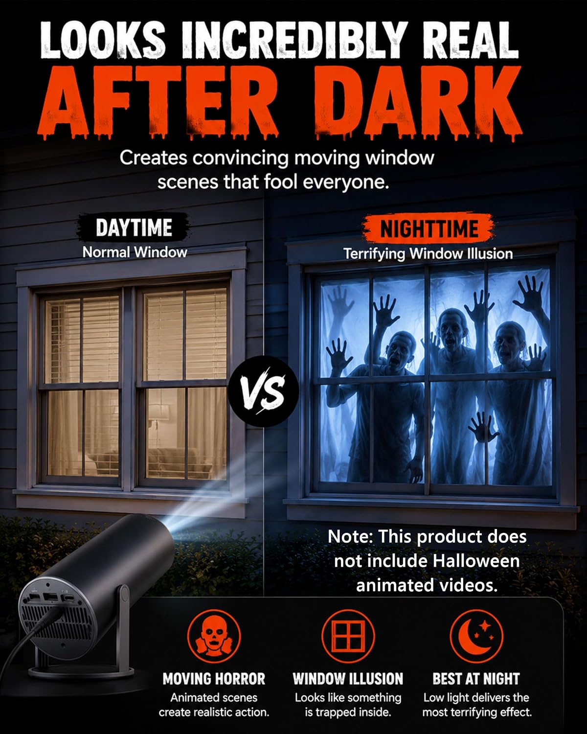 Scary Decorations Halloween Window Projector,White:With Effect fabric | Projects Animated Horror Window Scenes with Easy Setup, 210° Rotation, Built-In Speaker, And Auto Keystone Correction