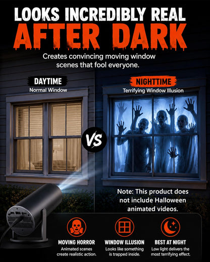 Scary Decorations Halloween Window Projector,White:With Effect fabric | Projects Animated Horror Window Scenes with Easy Setup, 210° Rotation, Built-In Speaker, And Auto Keystone Correction