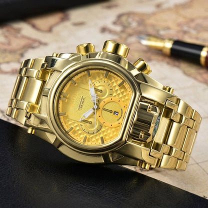 Men's Heavy-Duty Oversized Dial Gold Tactical ⚓ Adventure Watch - Built-in 🧭 Navigation Compass