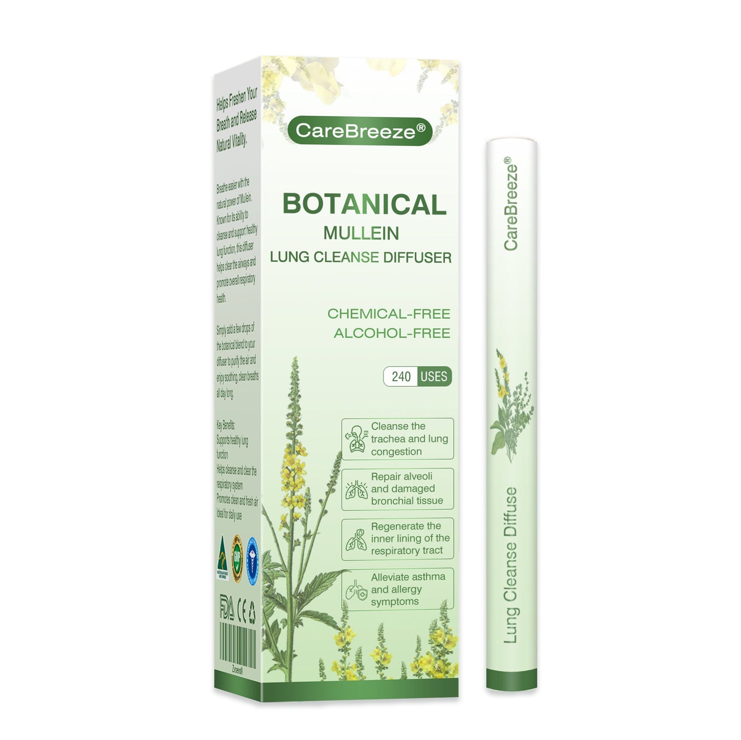🇦🇺✅CareBreeze® Botanical Mullein Lung Cleanse Diffuser(🫁Cough, Pharyngitis, shortness of breath, sputum, stuffy nose, bronchitis, bronchitis, allergy symptoms, lung discomfort💝)