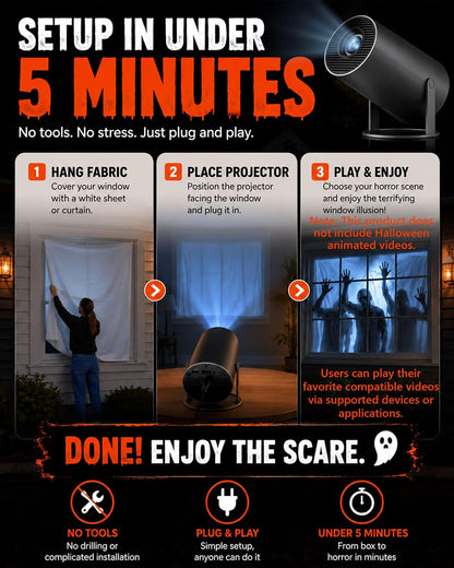 Scary Decorations Halloween Window Projector,White:With Effect fabric | Projects Animated Horror Window Scenes with Easy Setup, 210° Rotation, Built-In Speaker, And Auto Keystone Correction