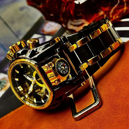 Men's Heavy-Duty Oversized Dial Gold Tactical ⚓ Adventure Watch - Built-in 🧭 Navigation Compass