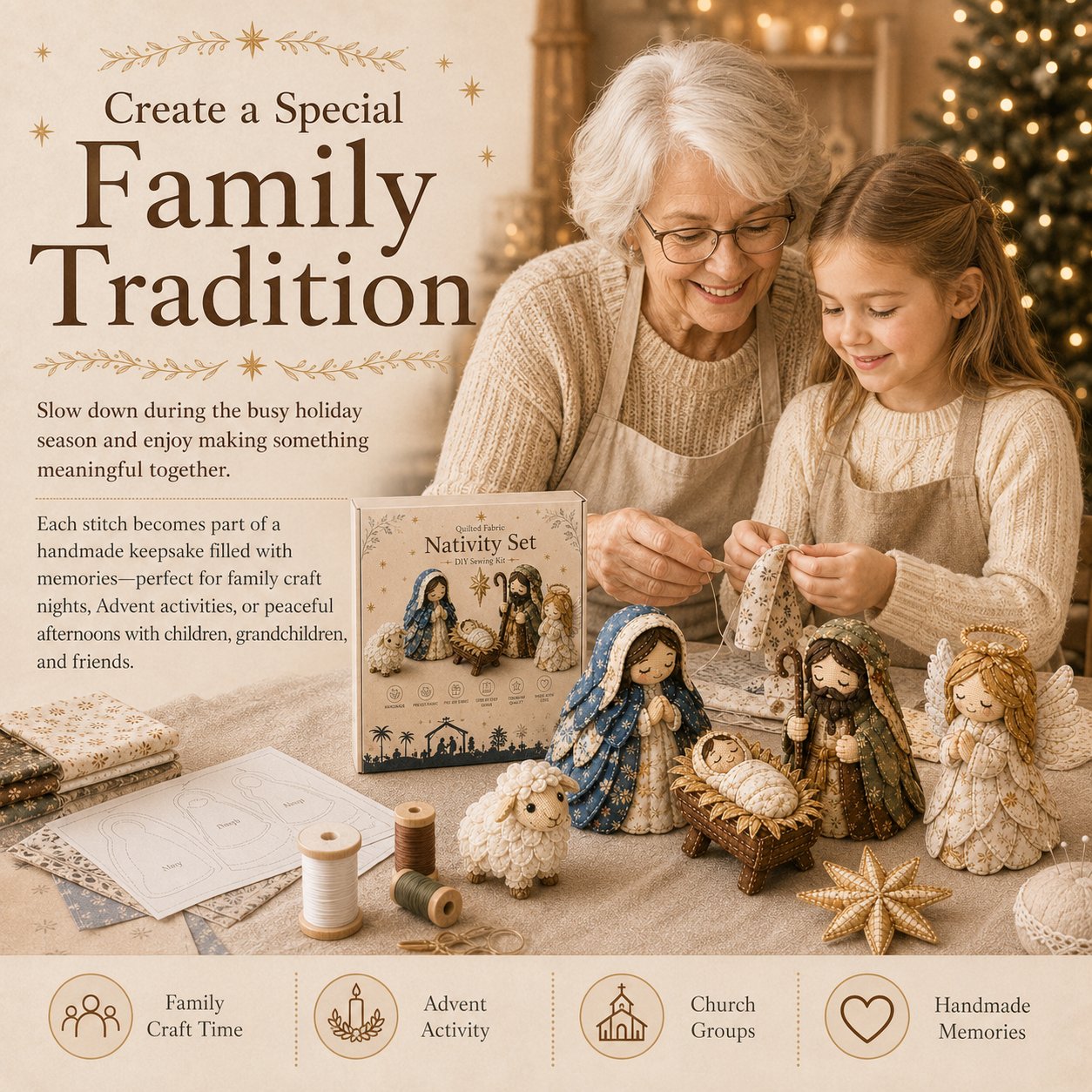 🔥LAST DAY 50% OFF -✨ DIY Patchwork Nativity Scene Sewing Kit