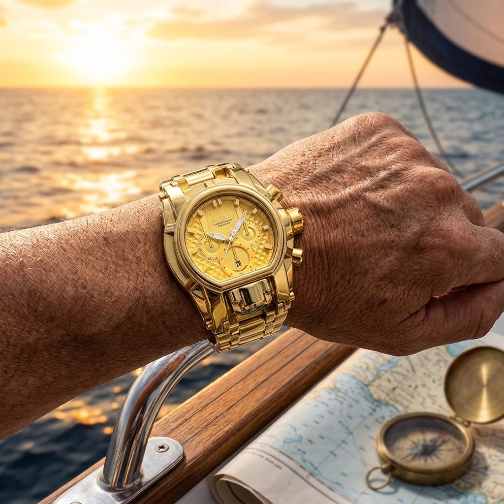 Men's Heavy-Duty Oversized Dial Gold Tactical ⚓ Adventure Watch - Built-in 🧭 Navigation Compass