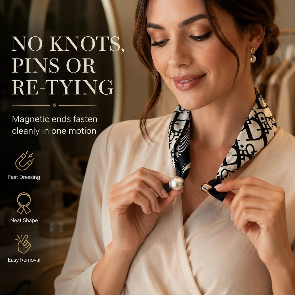 Elegant pearl necklace scarf styling