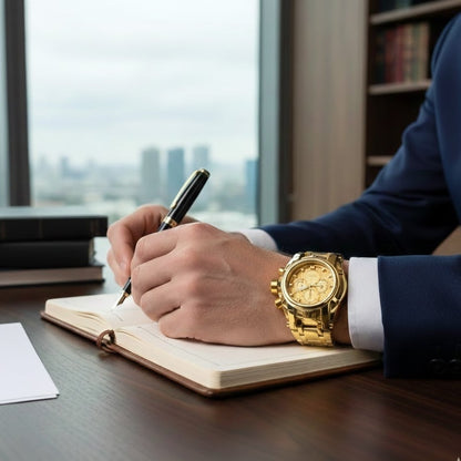 Men's Heavy-Duty Oversized Dial Gold Tactical ⚓ Adventure Watch - Built-in 🧭 Navigation Compass