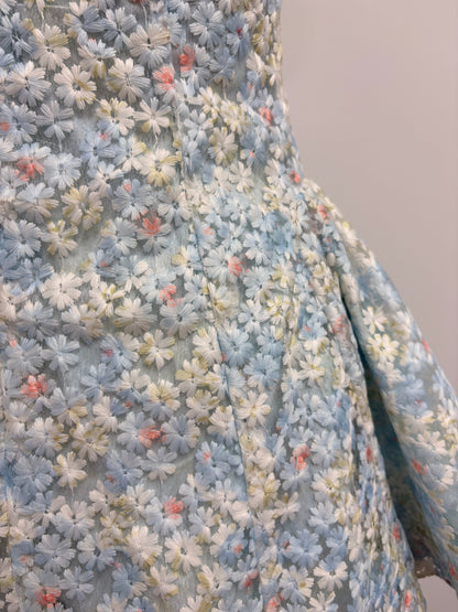 Couture-Inspired 3D Floral Corset Peplum Dress - Ethereal Ice Blue