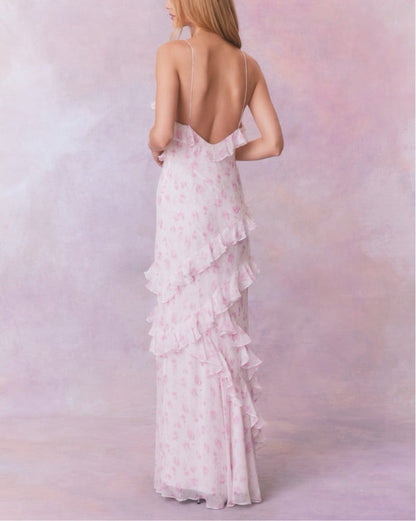Whispering Petal Low-Back Ruffle Maxi Dress - Hidden Garden Edition