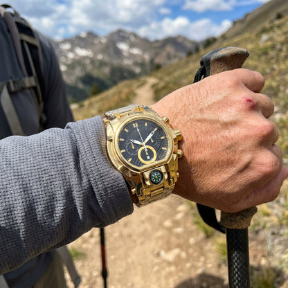 Men's Heavy-Duty Oversized Dial Gold Tactical ⚓ Adventure Watch - Built-in 🧭 Navigation Compass