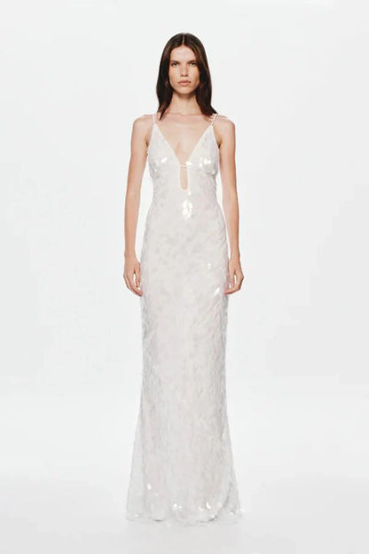 White Sequin Maxi Dress