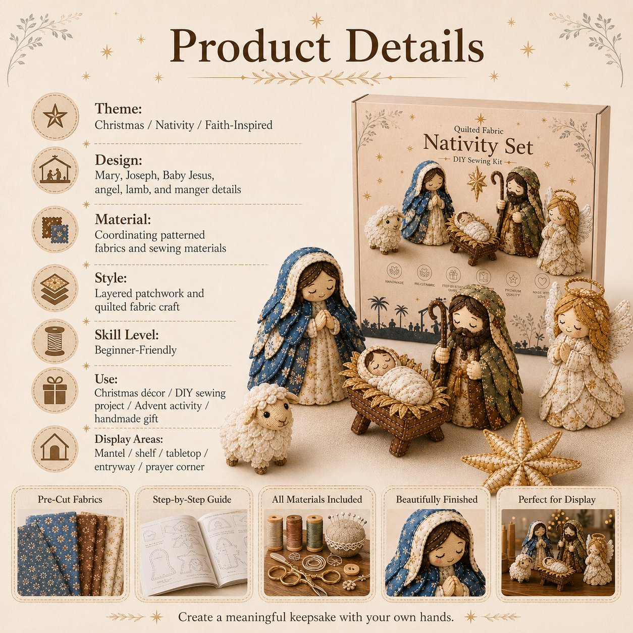 🔥LAST DAY 50% OFF -✨ DIY Patchwork Nativity Scene Sewing Kit
