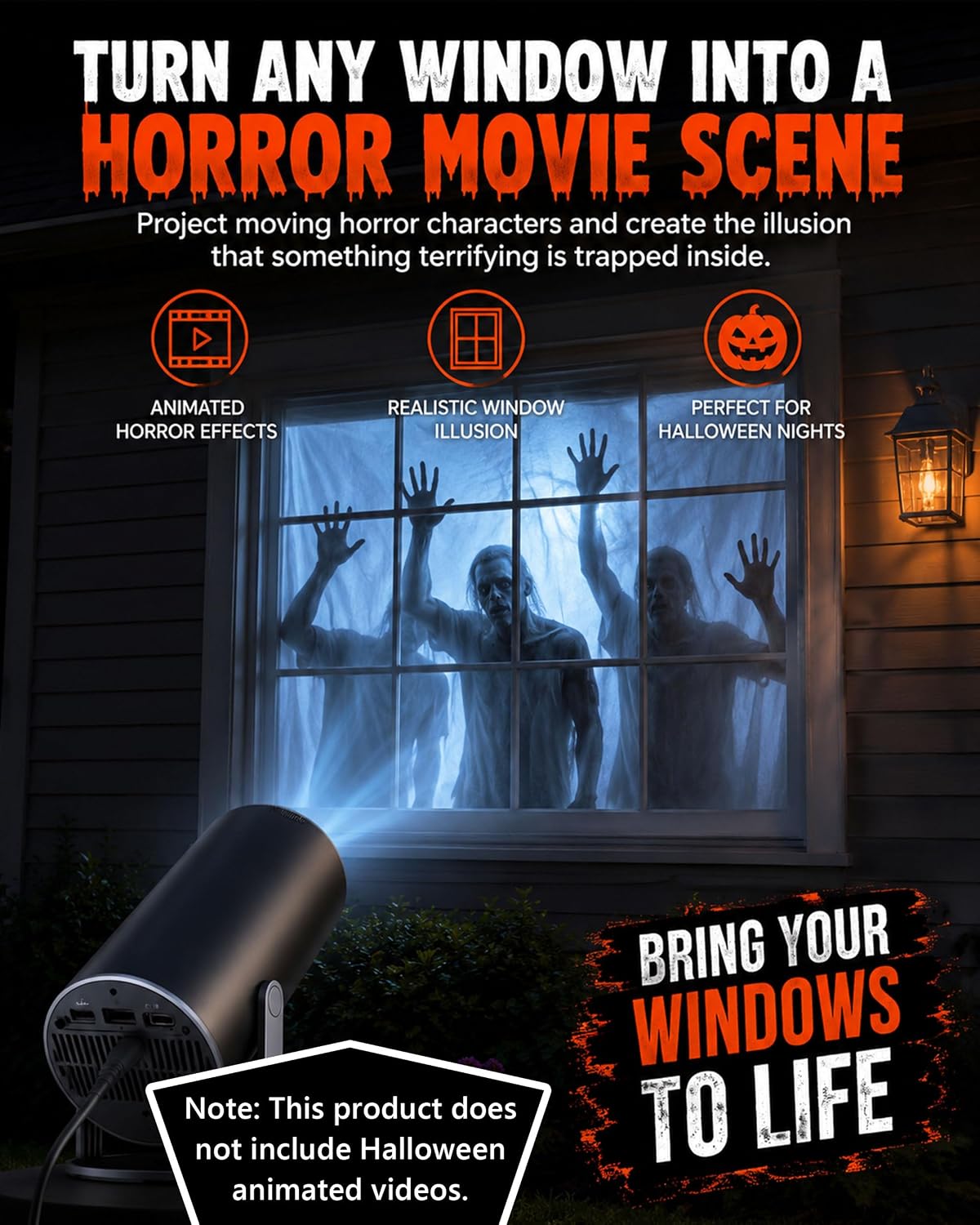 Scary Decorations Halloween Window Projector,White:With Effect fabric | Projects Animated Horror Window Scenes with Easy Setup, 210° Rotation, Built-In Speaker, And Auto Keystone Correction
