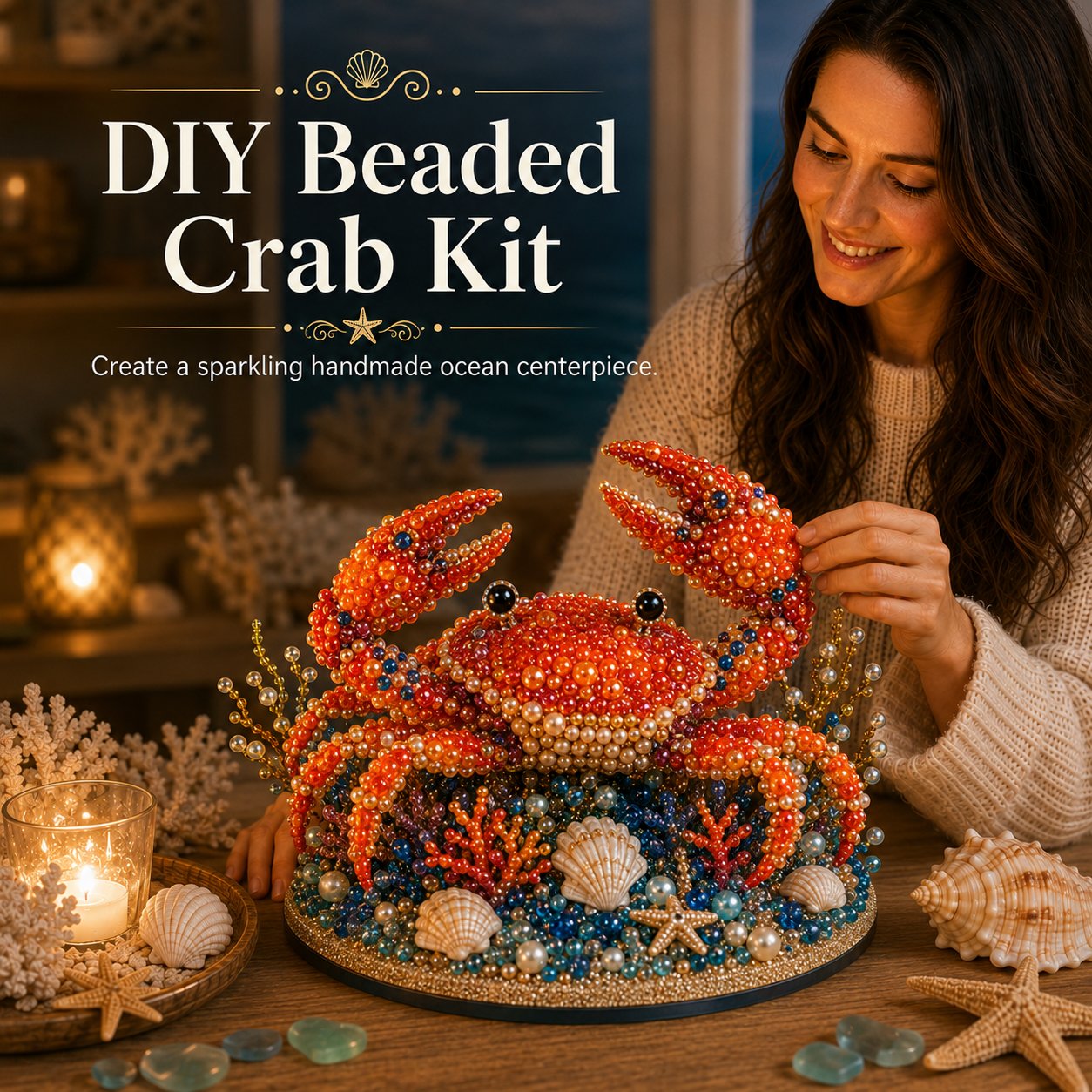 🔥LAST DAY 50% OFF -  🌊 Ocean Sparkle Animal Craft Kit | Create a Dimensional Underwater Centerpiece with Colorful Beads, Pearls & Coastal Details 🐚✨