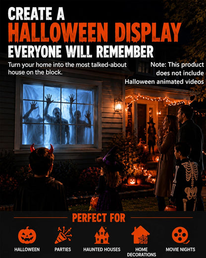 Scary Decorations Halloween Window Projector,White:With Effect fabric | Projects Animated Horror Window Scenes with Easy Setup, 210° Rotation, Built-In Speaker, And Auto Keystone Correction
