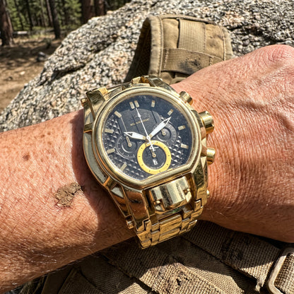 Men's Heavy-Duty Oversized Dial Gold Tactical ⚓ Adventure Watch - Built-in 🧭 Navigation Compass