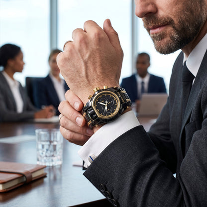 Men's Heavy-Duty Oversized Dial Gold Tactical ⚓ Adventure Watch - Built-in 🧭 Navigation Compass