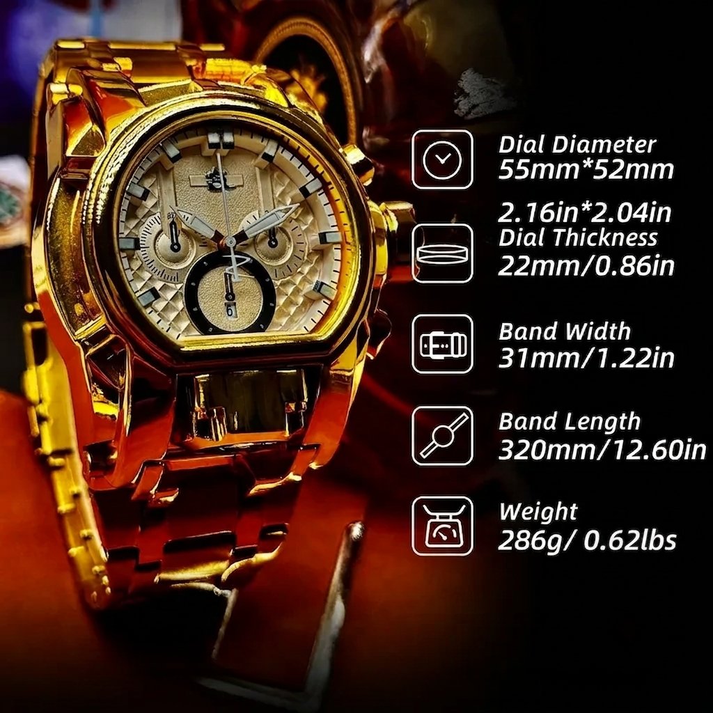 Men's Heavy-Duty Oversized Dial Gold Tactical ⚓ Adventure Watch - Built-in 🧭 Navigation Compass