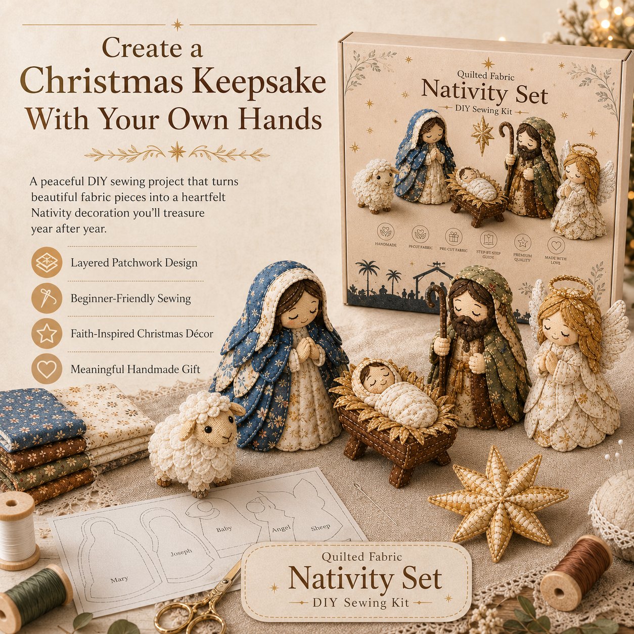 🔥LAST DAY 50% OFF -✨ DIY Patchwork Nativity Scene Sewing Kit