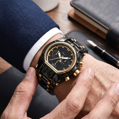 Men's Heavy-Duty Oversized Dial Gold Tactical ⚓ Adventure Watch - Built-in 🧭 Navigation Compass