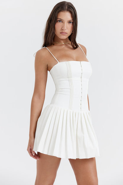 White Muse Pleated Mini Dress